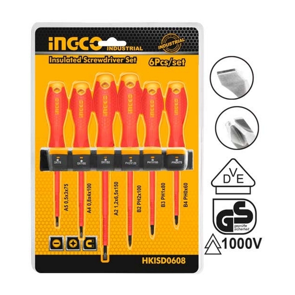 ชุดไขควงด้ามกันไฟ INGCO รุ่น HKISD 0608 6ชิ้น (แฉก+แบน)