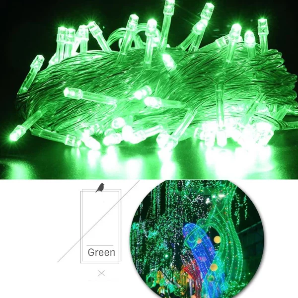 ไฟหยดนํ้า LED สีขาว หัวขุ่น สายเขียว (ไม่กระพริบ)