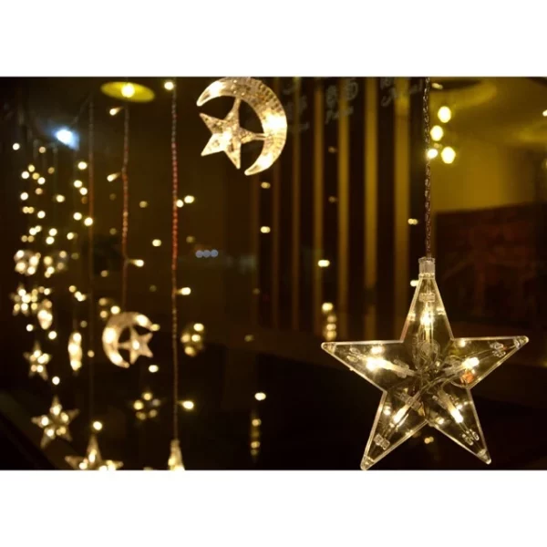 ไฟประดับ LED รุ่น ไฟม่าน พระจันทร์ติดดาว แสงวอร์มไวท์