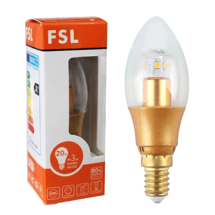 หลอดจําปา LED FSL รุ่น CE35 3W E14 3000K วอร์มไวท์ ใส